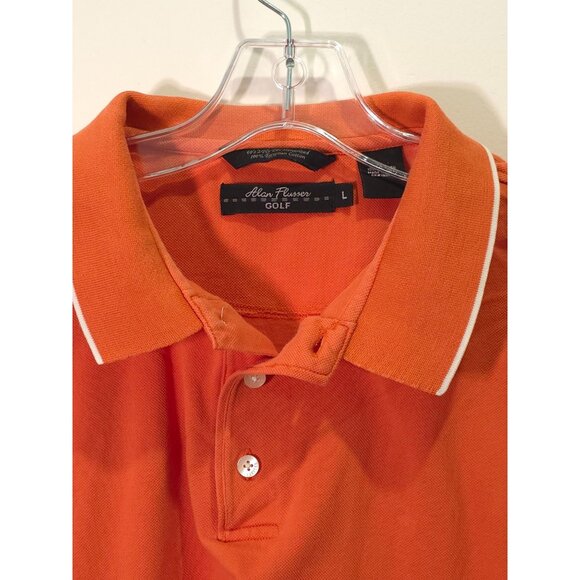 Alan Flusser Golf Polo Shirt Orange Short Sleeve White Trim Size L - Picture 1 of 7